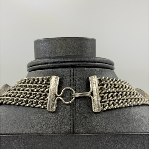 Vtg Multi Strand Pewter Chain Necklace Black Onyx Amber Color Stone Accents - Picture 5 of 16
